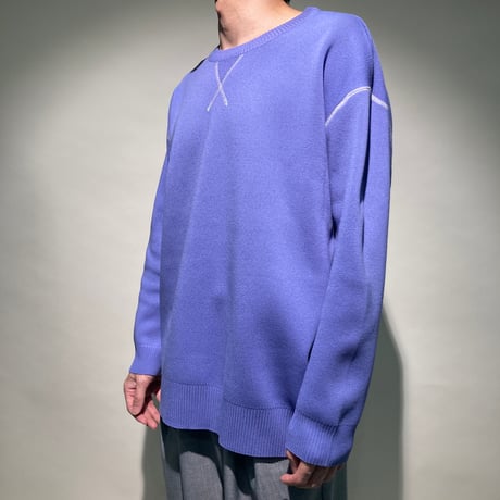 ANTIHIDROTIC STITCH配色クルーニットソー(パープル)