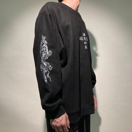 酔虎&酔龍クルーネックスエードL/S(ブラック)