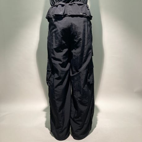 Wウエストナイロンワイドカーゴパンツ