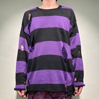 クラッシュボーダークルーニット(パープル×ブラック)