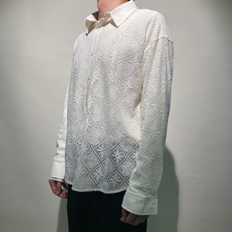 格子レースシャツL/S
