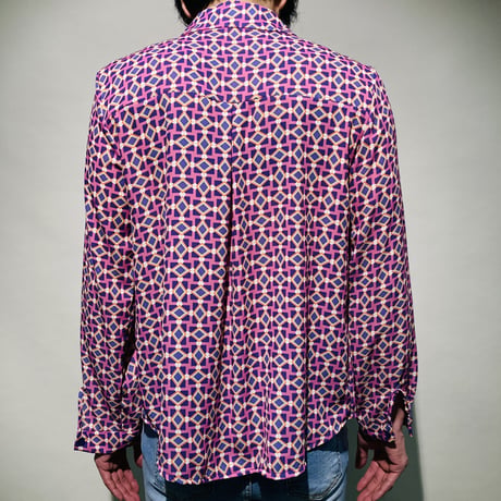 チェック&ダイヤ総柄シャツ(パープル)