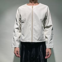 サイバラリブ切替ノーカラーレザーブルゾン
