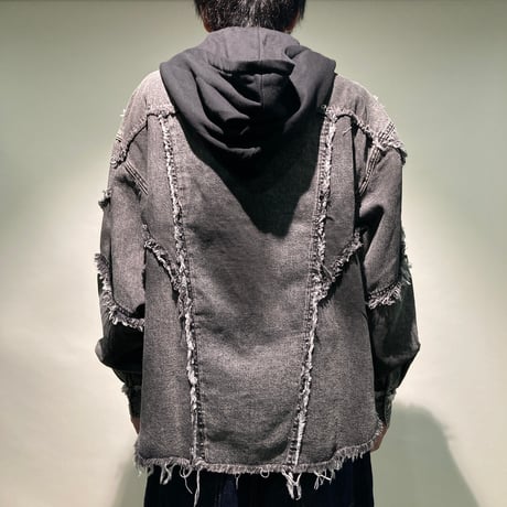 切替フーディデニムシャツL/S