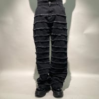 切替デニムフレアパンツ(ブラック)