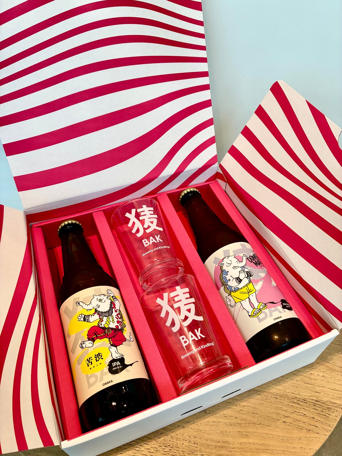 BAK特製ギフトセット 《330ml瓶2本＆グラス2個 詰め合わせBOX