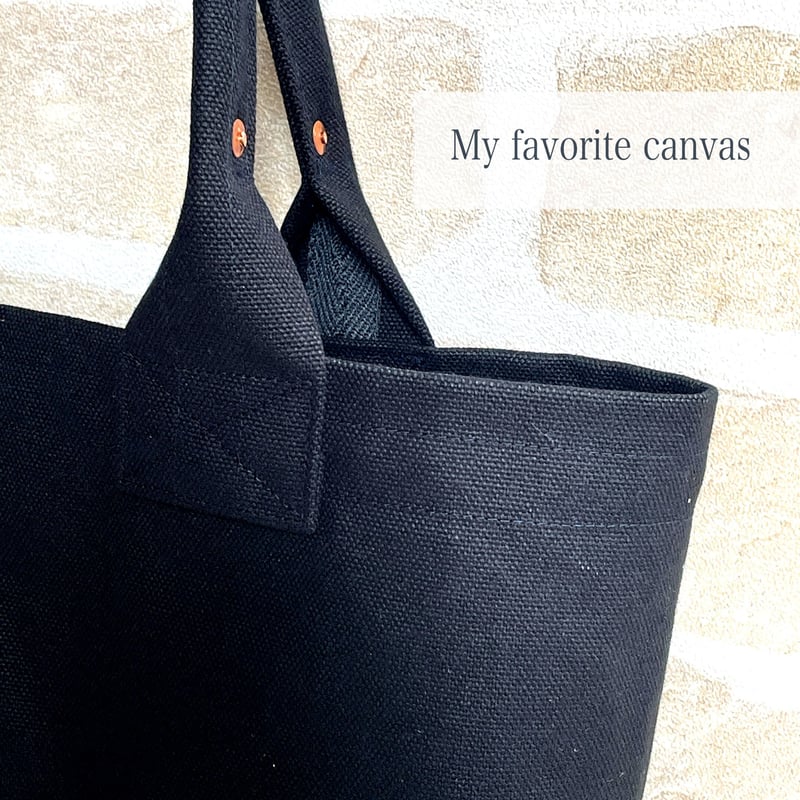 8号帆布 ピュアブラック スクエアのキャンバストートバッグ* ポケット