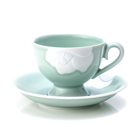 青磁椿彫珈琲碗