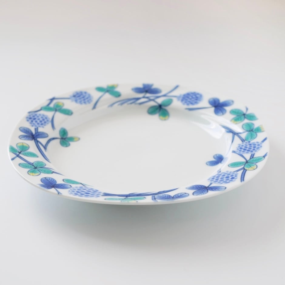 鍋島焼 染付 萩文 五寸皿 輪花皿 時代箱 V R8110