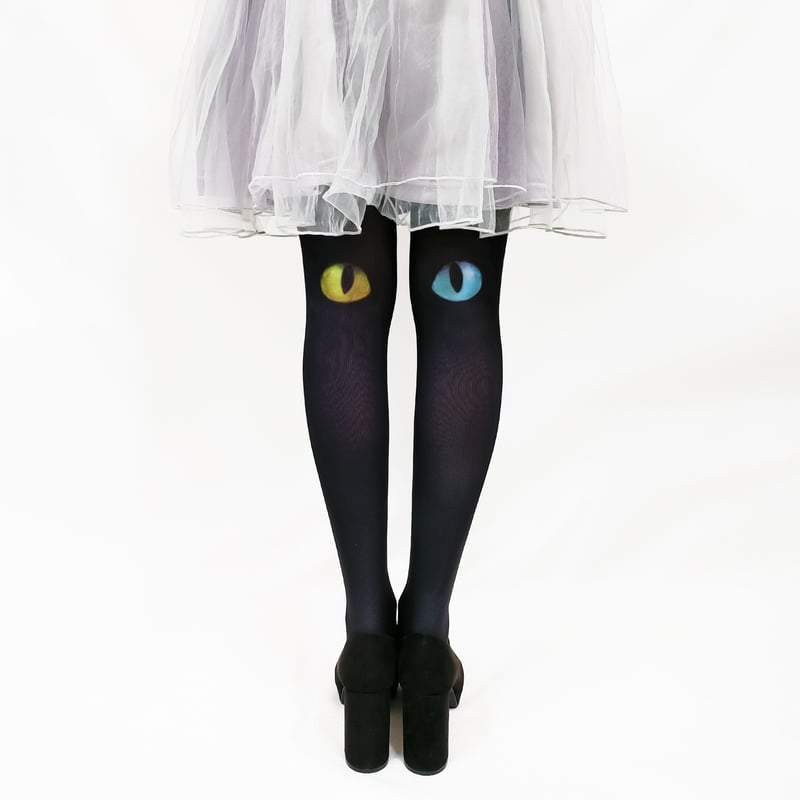復刻】28:26 8T-0017【猫のまたたき-黒-オッドアイ】タイツ | 面白い