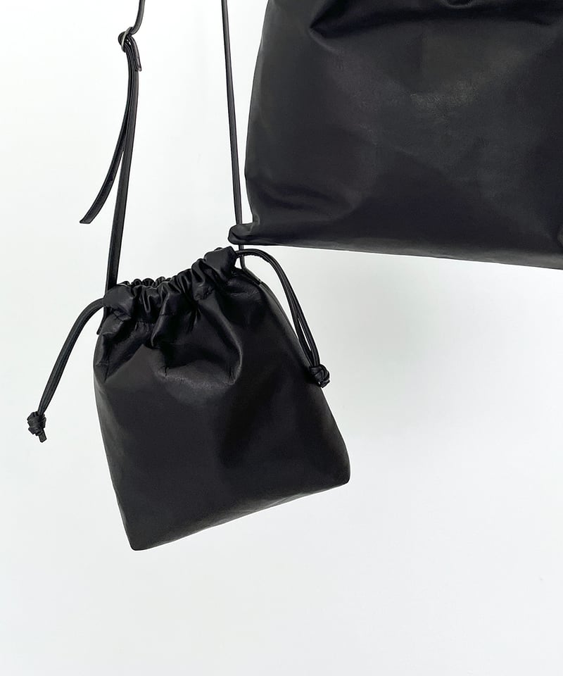 美品 BAGJACK レザーポシェット 巾着 Biku/山羊革巾着ポシェット/ブラック【受注生産】 | SCATOLA