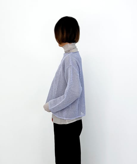 コットン 和紙 シルク ・ メッシュニット ボートネック プルオーバー / 1157072