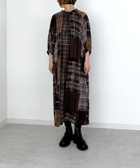 多色チェック プリント コットンシフォン ・ 前後リバーシブル スモックワンピース / 1155082