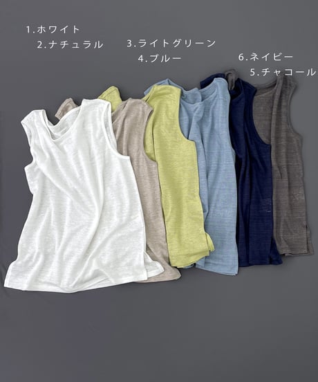 【リネン天竺】6色から選べる、さらりとドライタッチのノースリーブ / 1168049