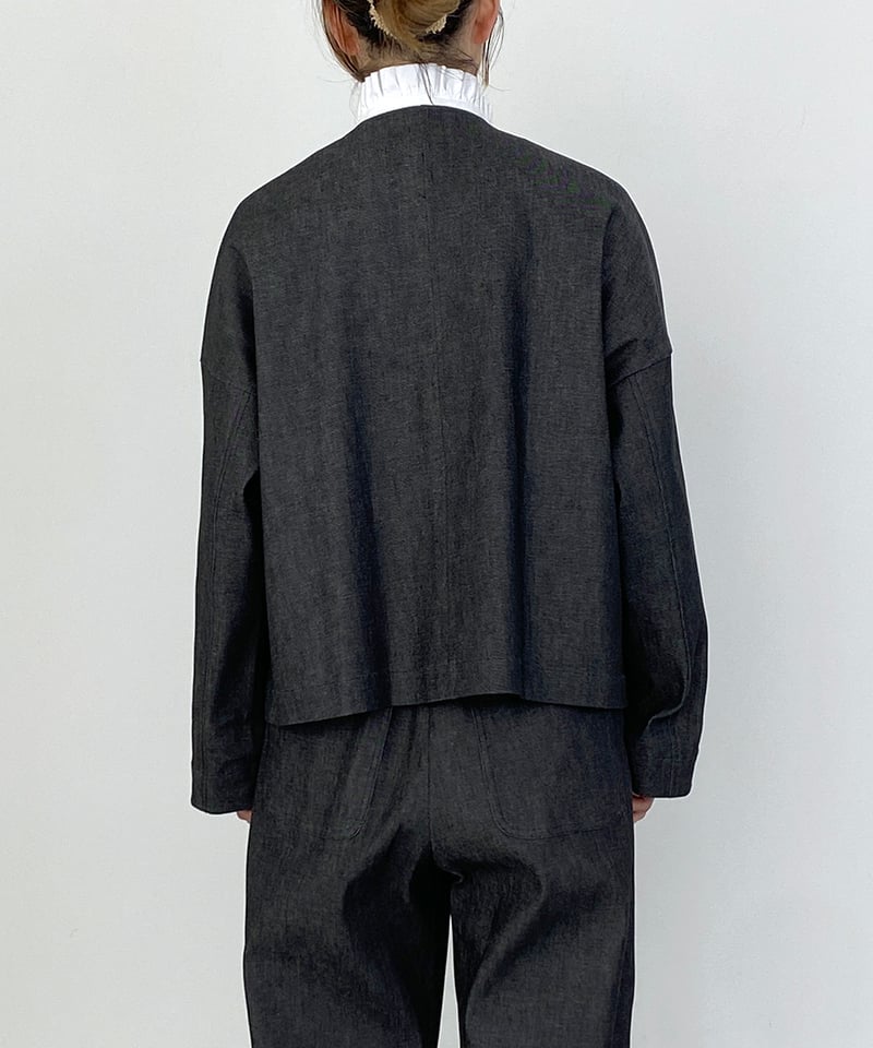 JOURNAL STANDARD ノーカラー ストレッチ デニム ジャケット デニムノーカラークロップドジャケット（デニムジャケット