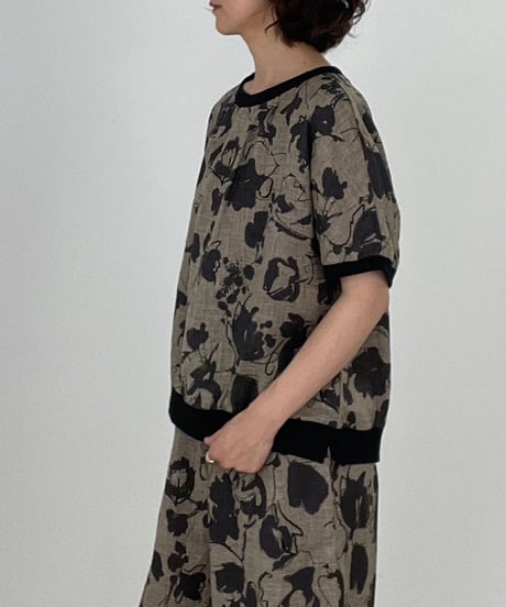 【リネングレンチェックプリント】 バックラップパフスリーブ / 1168081