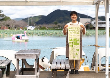 マツウラコーヒーてぬぐい　赤・青・緑・茶色