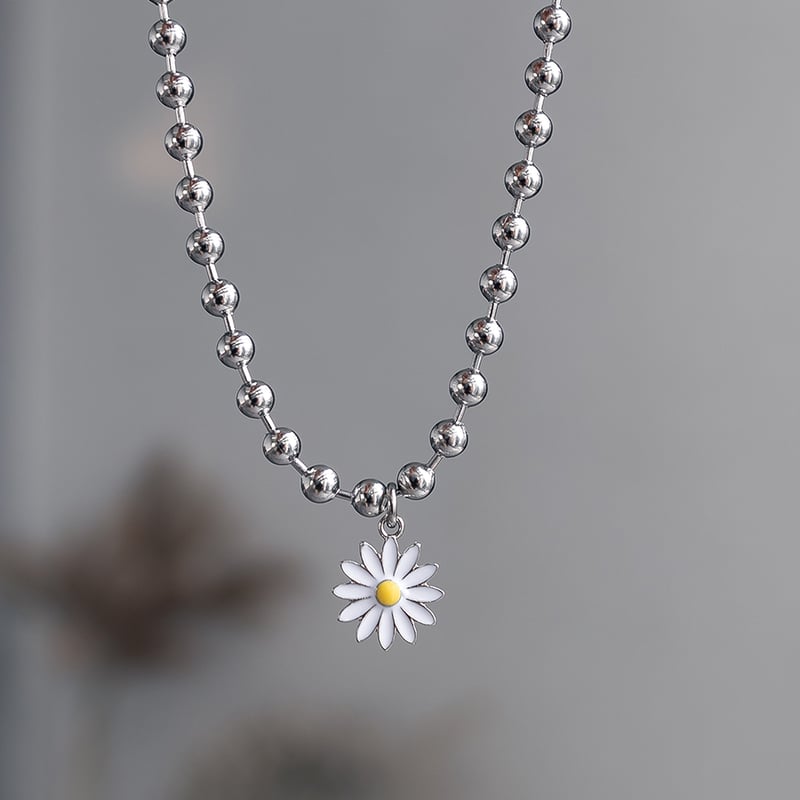 デンマーク◇41cmシルバーネックレス◇デイジーフラワー◇ゴールド