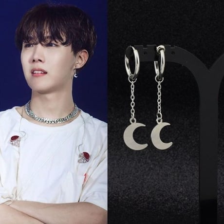 KPOP BTS 片耳ピアス J-HOPE着用  ユニセックス メンズアクセサリー ロングタッセル シルバー チェーン 月 ムーン