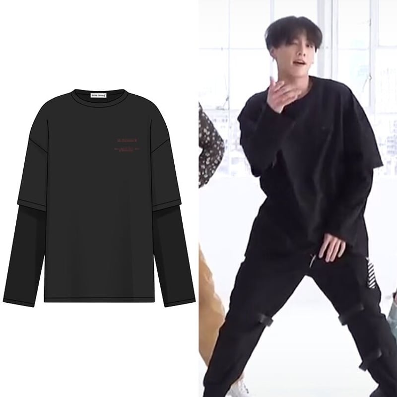 レイヤーツーピース 長袖 ブラックTシャツ パンツ BTS ジョングク 着用 