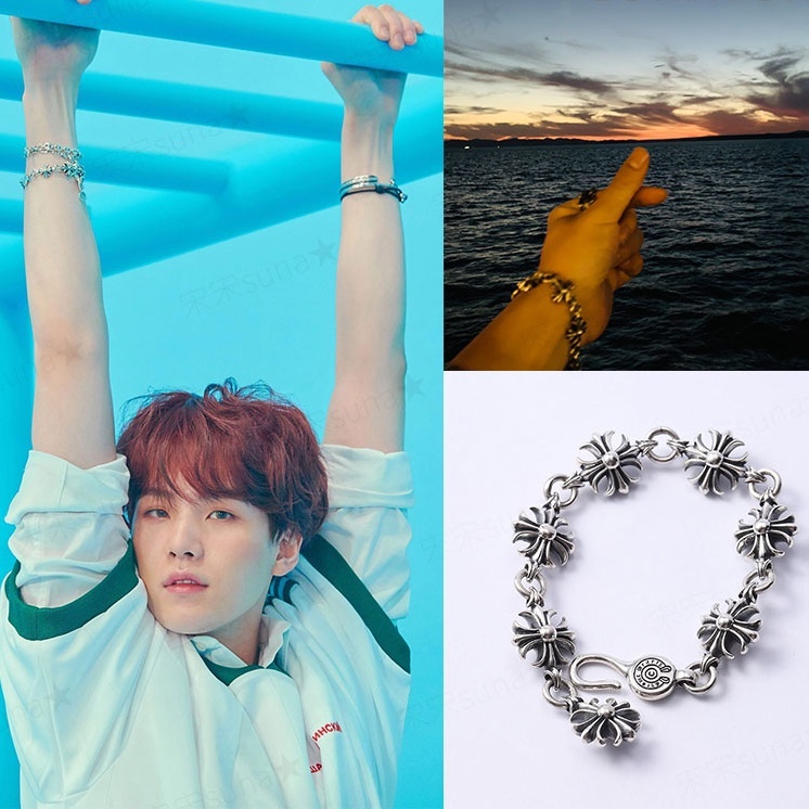 3type BTS SUGA ユンギ 着用モデル シルバークロスチェーン