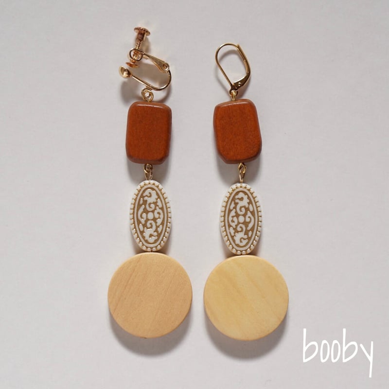 ウッドビーズ イヤリング/ピアス 【I】 | booby