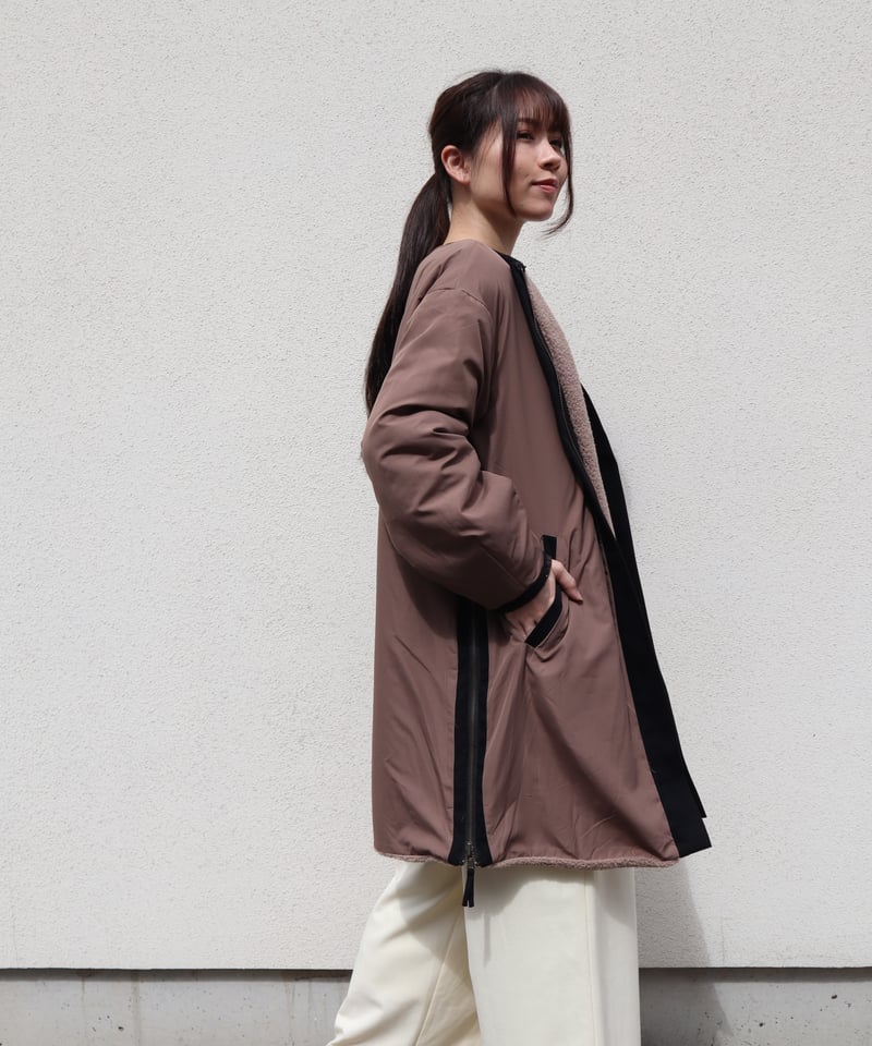 etre relie】脇ファスナーリバーシブルボアロングジャケット / 157105