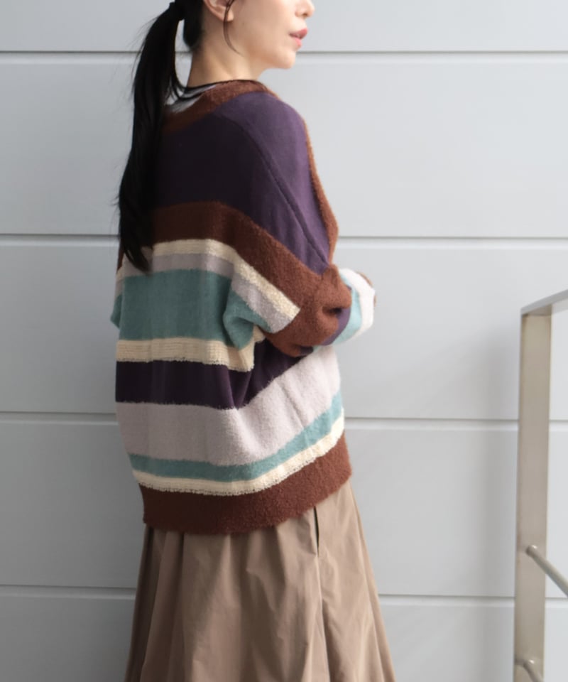 etre relie】カラフルボーダーニットカーディガン 157909 | etre