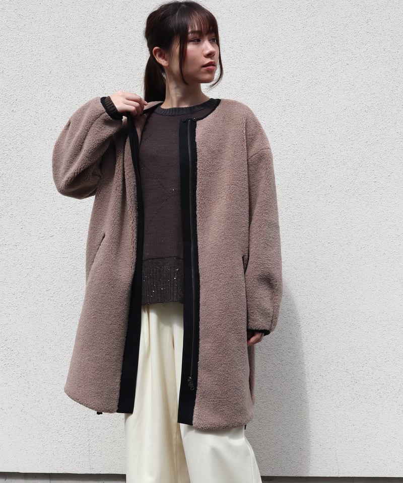 etre relie】脇ファスナーリバーシブルボアロングジャケット / 157105