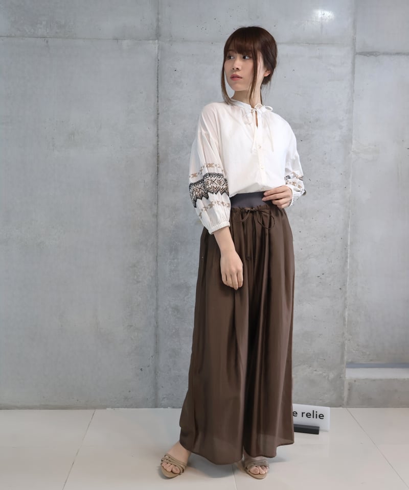 etre relie】セミシアーウエストリブワイドパンツ / 153405 | etre r