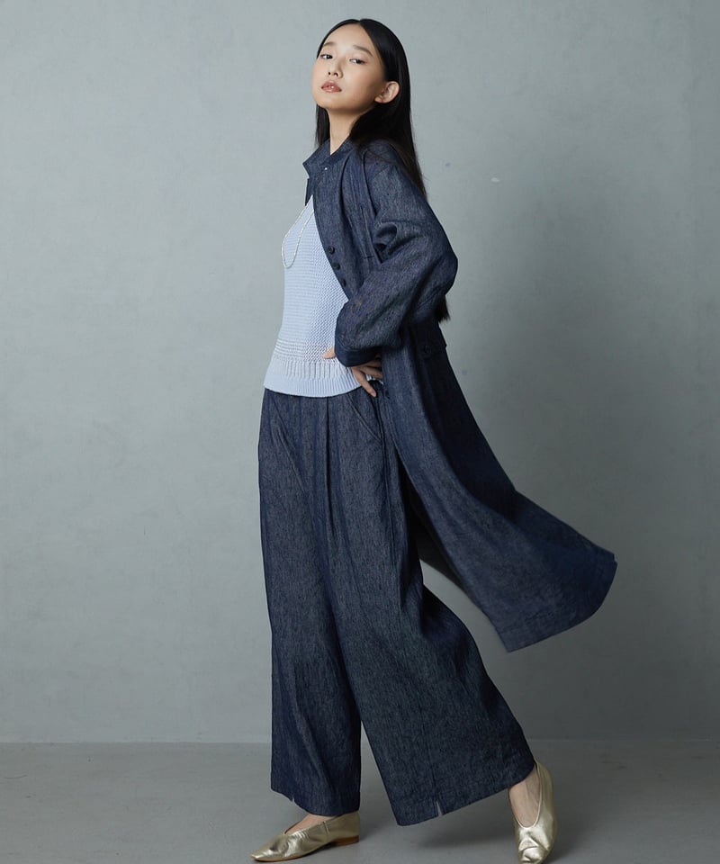 joie de vivreリネン10オンスデニムフェードバイオワイドパンツ