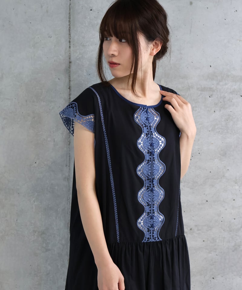 etre relie】バイカラーレース刺繍2WAYワンピース* 153611