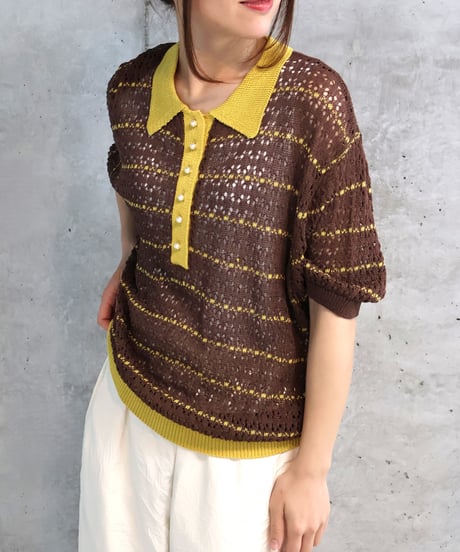 etre relie ポロシャツ ニットベージュ/黒 サイズ38 CATEGORY SALE | etre relie