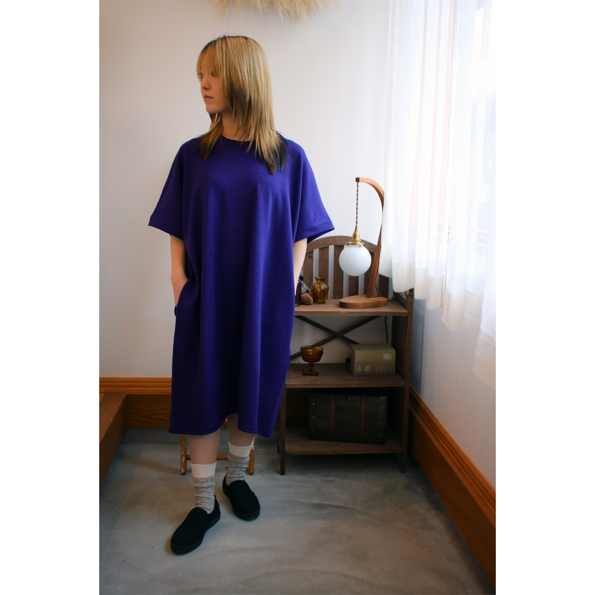 AZ-02-007 リネンコットン モモンガワンピース：pansy | 亜麻色雑貨店