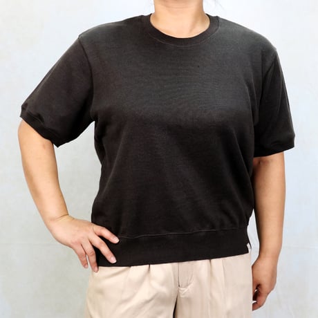 AZ-02-001 リネンコットン プレーティングTシャツ：チャコール