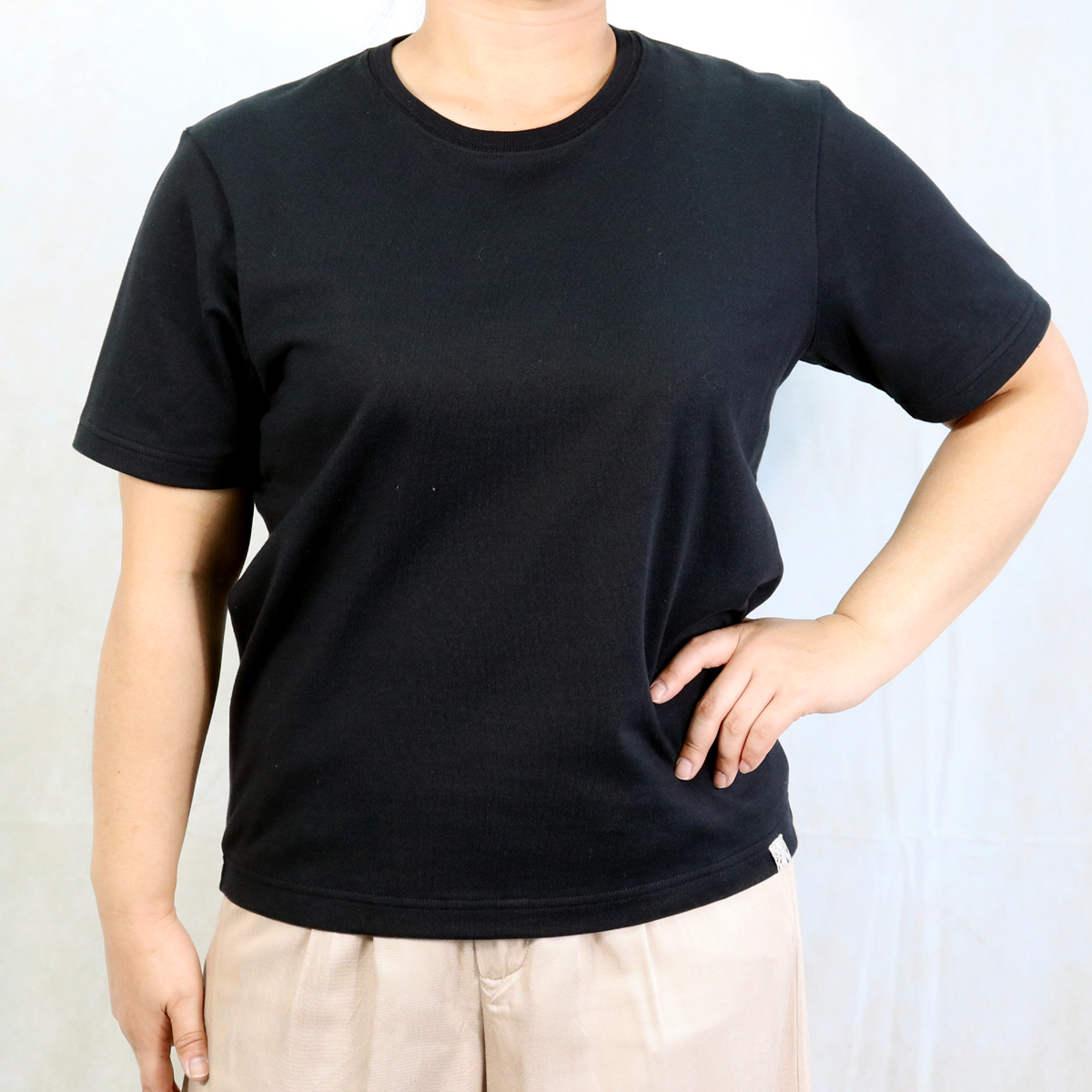 AZ-02-002 インド超長綿 半袖Tシャツ：ブラック | 亜麻色雑貨店