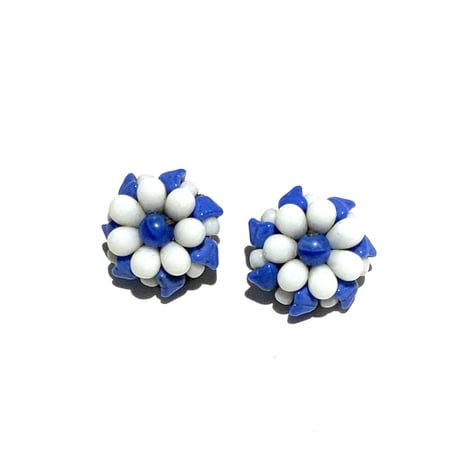 vintage earrings (1960's ) /  blue and white colour