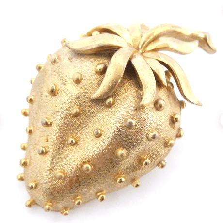 Vintage Large Strawberry Fruit Kitsch Brooch By Sphinx