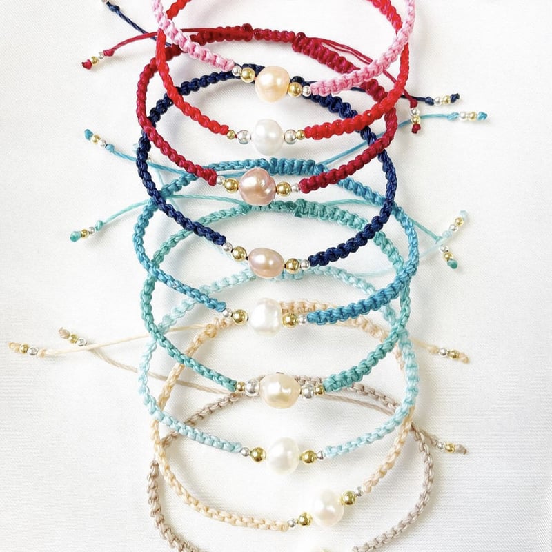 まの　マクラメネックレス・ブレスレット パールマクラメブレスレット 17色 | MANASEA