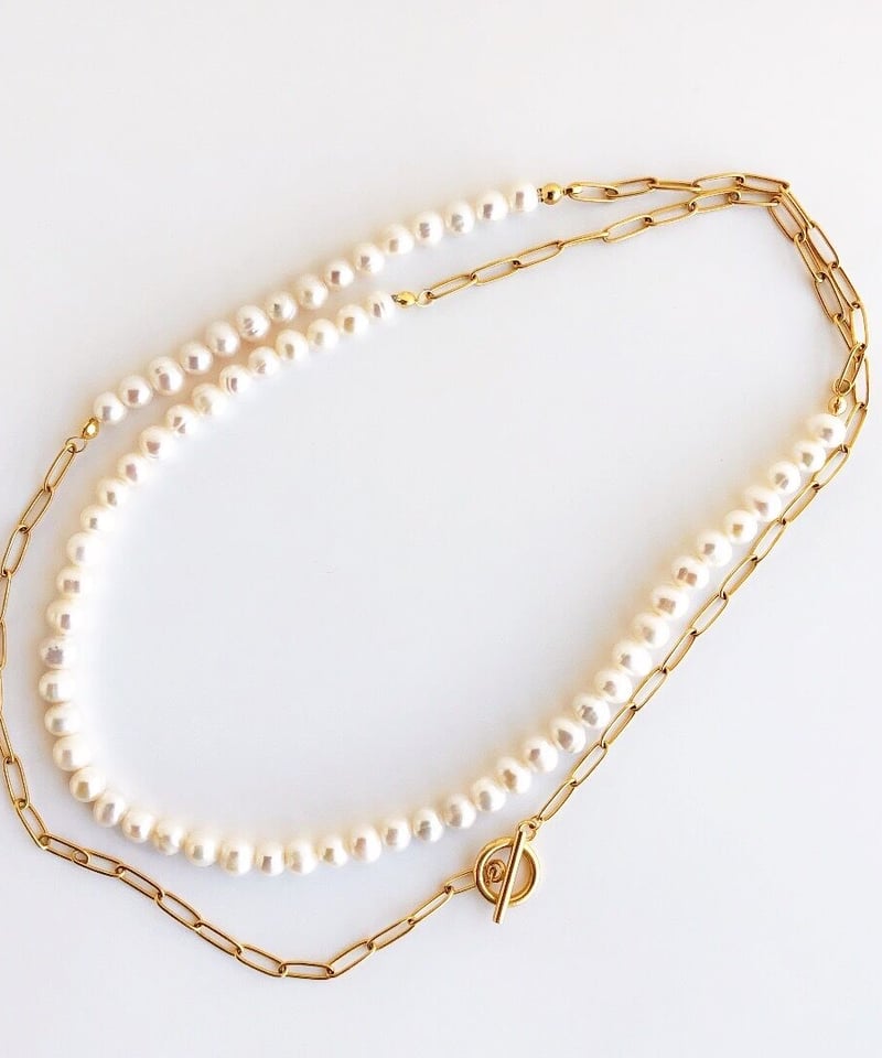 n149/【再入荷✧】淡水パール ロング チェーンネックレス　超高品質　匠の技 金アレ対応】淡水パールロングチェーンネックレス | mikka