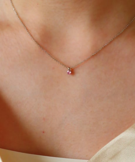 【金アレ対応】桜ピンクジルコニアネックレス 3mm シルバーカラー