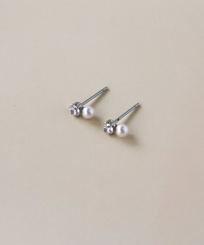 金アレ対応】Heart & Cupid ジルコニアパールピアス 3mm(シルバー