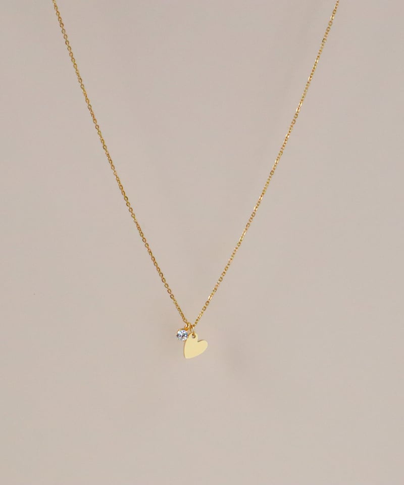 金アレ対応】ハートチャームネックレス Heart & Cupidジルコニア(small