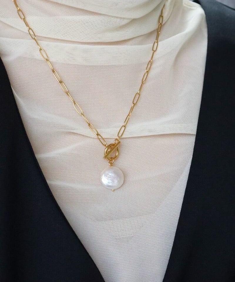 金アレ対応】マンテルバロックパールネックレス(フラットラウンド) | mikka