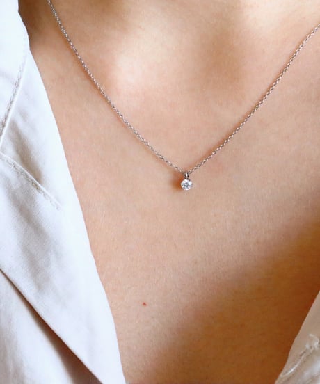 【金アレ対応】Heart & Cupid 一粒ジルコニアネックレス 3mm シルバーカラー