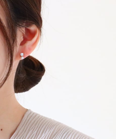 【金アレ対応】Heart & Cupid ジルコニアパールピアス 4mm