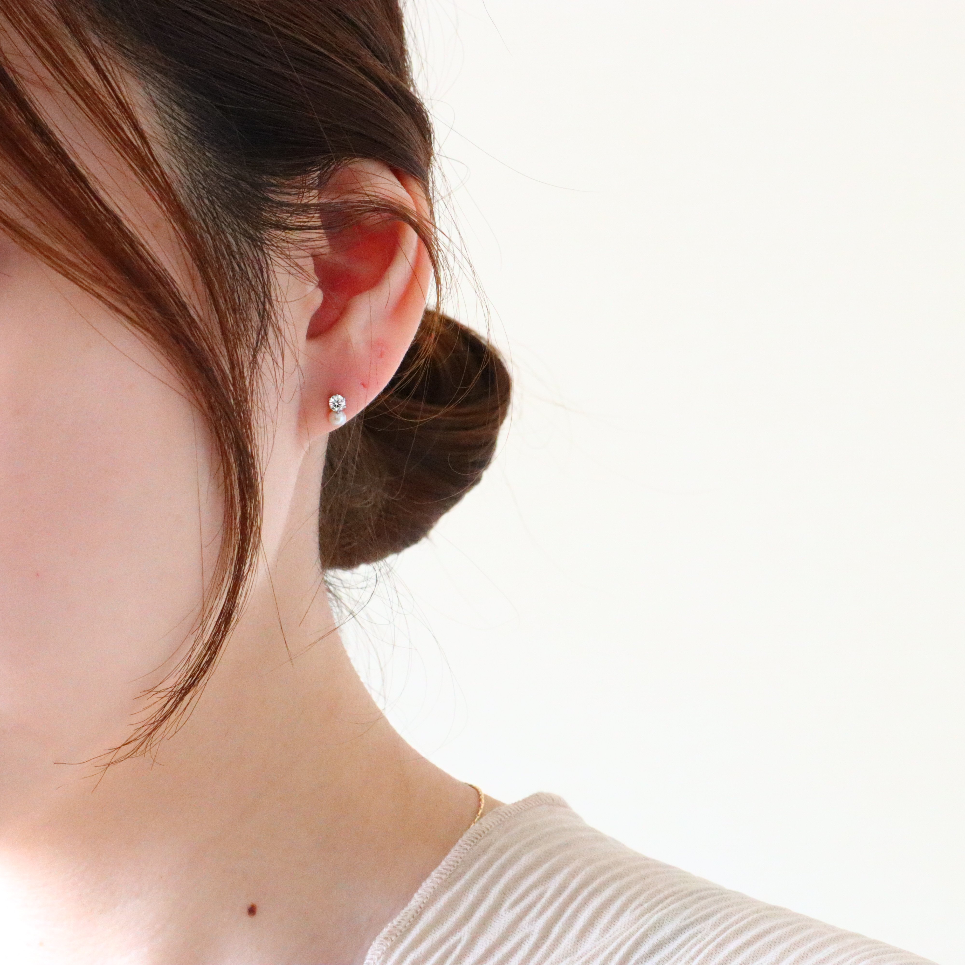 金アレ対応】Heart & Cupid ジルコニアパールピアス 3mm(シルバー