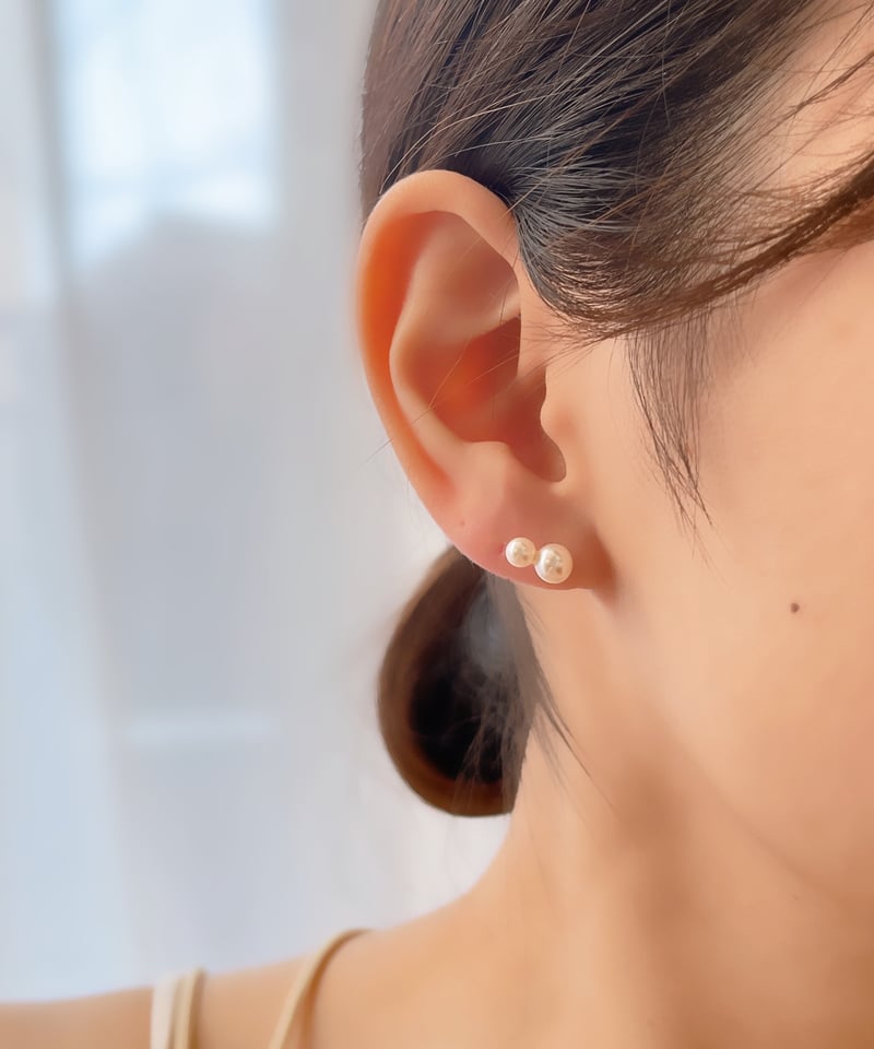 金アレ対応】淡水パールの雪だるまピアス(イヤリング可) | mikka