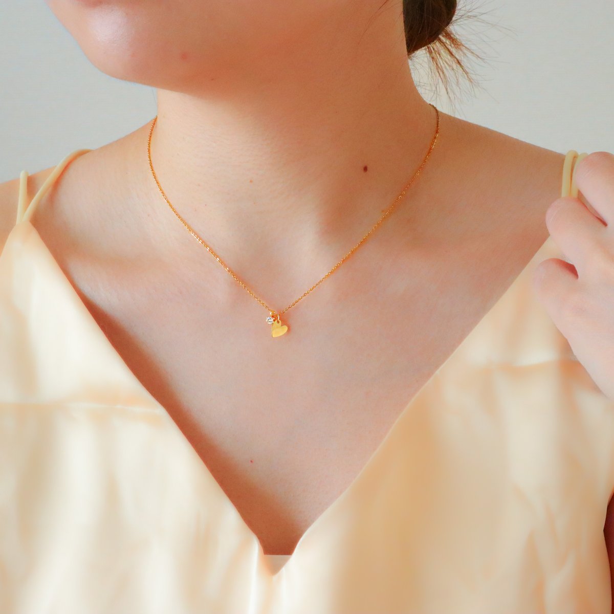 金アレ対応】ハートチャームネックレス Heart & Cupidジルコニア(small