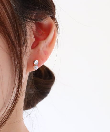 【金アレ対応】Heart & Cupid ジルコニアパールピアス 4mm